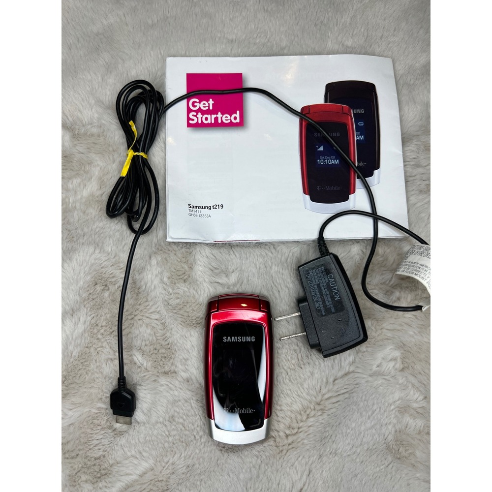 Samsung SGH-T219 T-Mobile Flip Phone Wall Charger Manual Red Silver